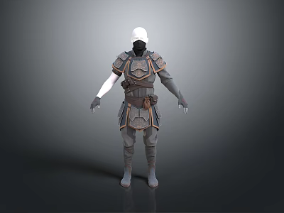 Warrior Character In Gray Brown Armor With Detailed Design And White Head 3d model
