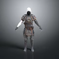 Warrior Character In Gray Brown Armor With Detailed Design And White Head