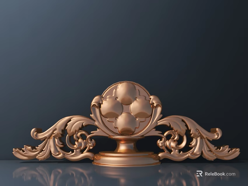 Golden Classical Style Decorative Carving with Circular Main Part and Symmetrical Curly Patterns 3d model 
