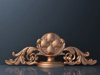 Golden Classical Style Decorative Carving with Circular Main Part and Symmetrical Curly Patterns 3d model