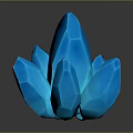 Wood Stone Sculpture In Blue Crystal Shape With Glossy Polyhedral Design And Dark Background Reflection