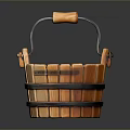 Sturdy Wooden Bucket With Metal Handle And Wooden Grip For Daily Use