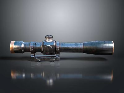 Telescopic Sniper Scope With Vintage Metal Construction Mount Base And Reflective Surface 3d model