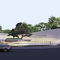 Modern Cultural Feature Wall At Art Center With Illuminated Design Trees And Water Features