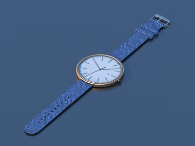 Blue Strapped Watch With White Dial And Gold Rim For Daily Use 3d model