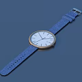 Blue Strapped Watch With White Dial And Gold Rim For Daily Use