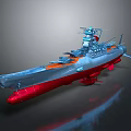 Realistic 3D Battleship Model Featuring Blue Red Hull Detailed Upper Structure Turrets 3d model
