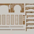 Carved Wooden Chinese Style Decorative Elements Including Door Window Frames and Strips 3d model