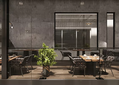 Industrial Style Western Restaurant Industrial Tea Restaurant Cafe Restaurant Table and Chair Coffee Table and Chair Potted Plant Green Plant Industrial Style Restaurant Chandelier Restaurant Tableware 3d model
