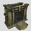 Ancient Stone Gate With Carved Columns Sculpted Top Archway And Stone Steps