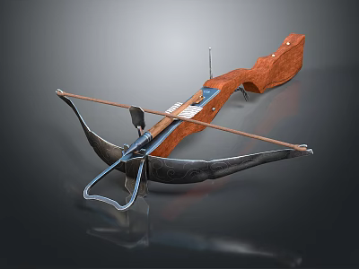 Traditional Wooden And Metal Crossbow With Bowstring And Arrow Rest 3d model