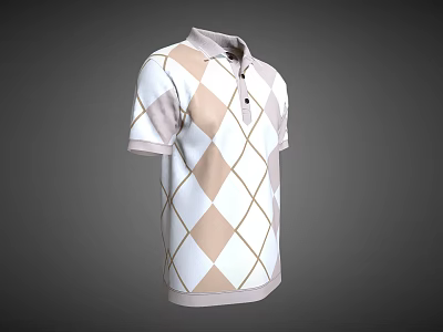 Stylish Argyle Pattern Polo Shirt With Beige White Design Collared Neck And Buttoned Front 3d model