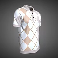 Stylish Argyle Pattern Polo Shirt With Beige White Design Collared Neck And Buttoned Front