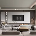 Modern Living Room Interior Design With TV Wall Sofa Area Rug And Fireplace