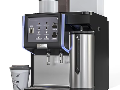 Modern Stainless Steel Coffee Machine With Coffee Cup For Kitchen Use Black Exterior And Interface 3d model