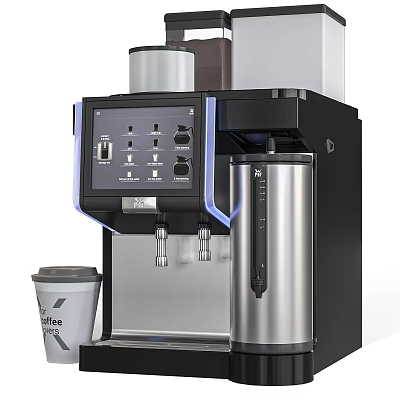 Modern Stainless Steel Coffee Machine With Coffee Cup For Kitchen Use Black Exterior And Interface 3d model
