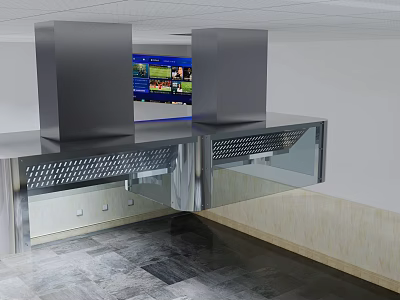 Modern Cafeteria Interior With Stainless Steel Hoods And Digital Menu 3d model