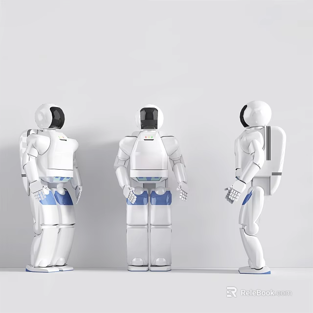 Smart Humanoid Robots With White Exterior And Blue Accents Displayed In Multiple Angles 3d model