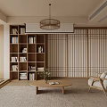 Modern Minimalist Living And Dining Room With Beige Sofa Rattan Pendant Light And Green Plants