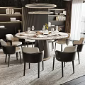 Modern Elegant Dining Table Set With Marble Top And Black And White Leather Chairs