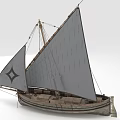 Vintage Wooden Sailboat With Two Gray Sails Jib With Diamond Pattern and Main Sail Details