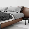 Modern Leather Frame Double Bed Interior With Gray White Bedding Nightstand And Light Gray Rug