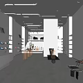 Modern Elegant Shoe Store Interior With White Display Shelves Shimmering Central Column And Leather Chair