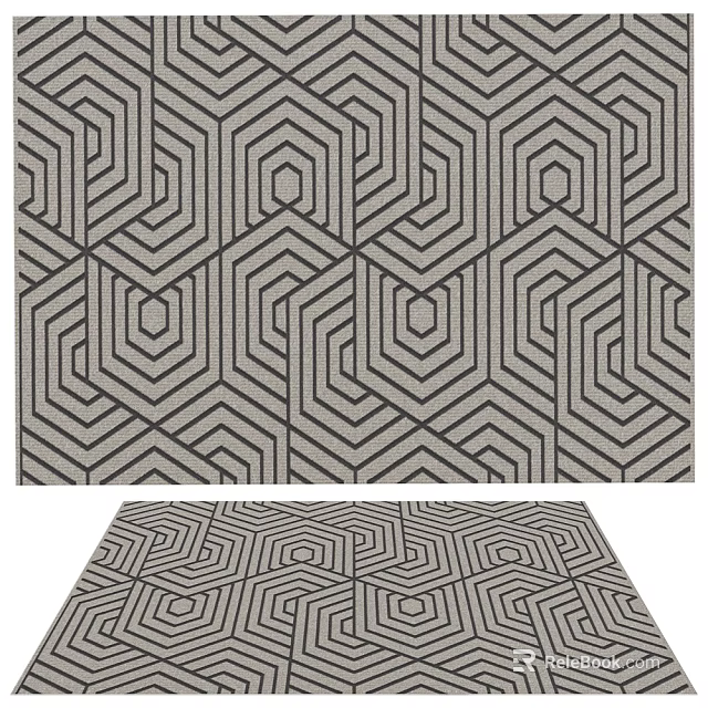 Modern Square Rug Featuring Intricate Geometric Hexagon Pattern In Neutral Gray Tones 3d model 