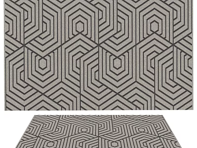 Modern Square Rug Featuring Intricate Geometric Hexagon Pattern In Neutral Gray Tones 3d model