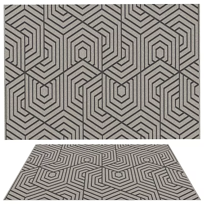 Modern Square Rug Featuring Intricate Geometric Hexagon Pattern In Neutral Gray Tones 3d model