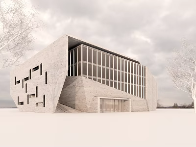 Modern Museum Building Architecture With Glass Facade Stone Exterior And Geometric Windows 3d model