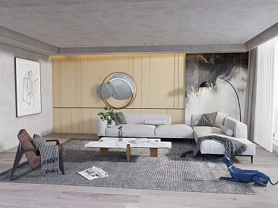 Modern Living Room Interior Sofa and Coffee Table Set With Decorative Pillows and Area Rug 3d model