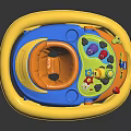 Colorful Baby Walker With Yellow Frame Blue Orange Panel And Interactive Toy Buttons