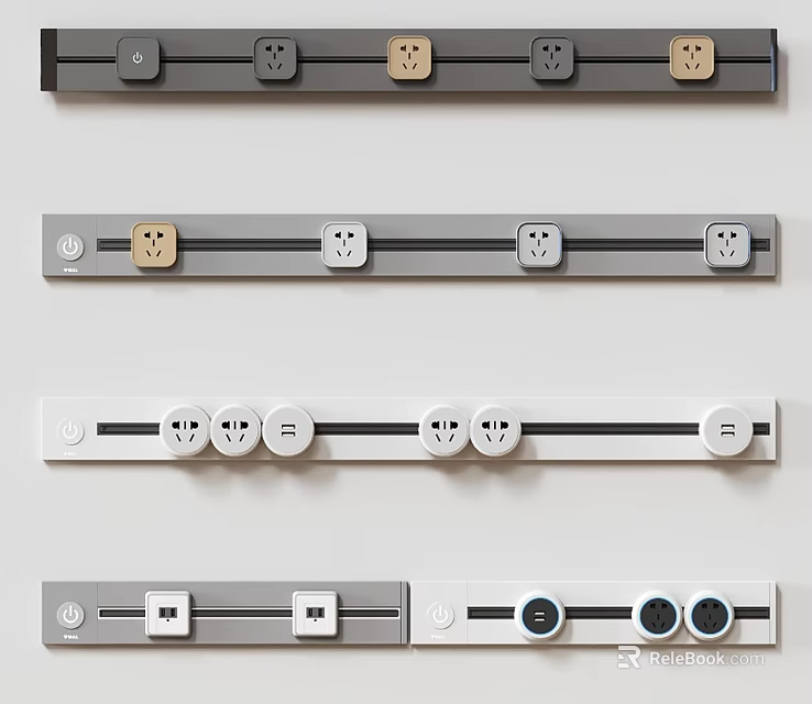 Modern Switch Panels With Sleek Design Multiple Sockets And Different Colors For Home Use 3d model 
