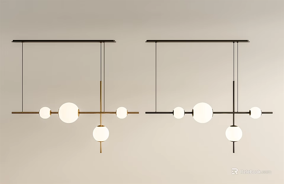 Modern Chandelier Design With Horizontal Metal Bar And Circular Light Globes 3d model 