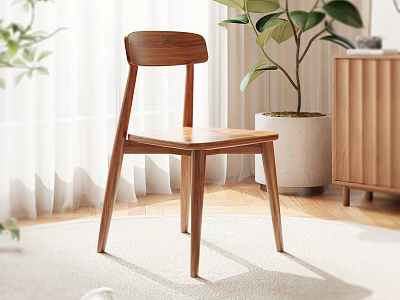 Wooden Modern Dining Chair in Bright Living Interior with Green Plants 3d model