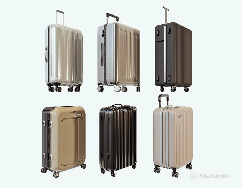 Various Color Hard Shell Travel Suitcases With Telescopic Handles And Rolling Wheels 3d model 