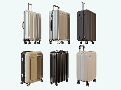 Various Color Hard Shell Travel Suitcases With Telescopic Handles And Rolling Wheels 3d model