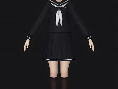 A Woman In Black Sailor Uniform With White Necktie And Pleated Skirt 3d model