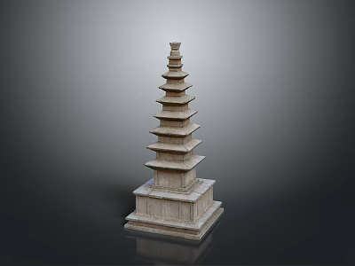 Classical Multi Tiered Stone Tower Sculpture With Carved Details And Square Base 3d model