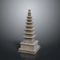 Classical Multi Tiered Stone Tower Sculpture With Carved Details And Square Base 3d model