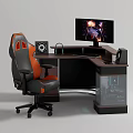 Modern Gaming Desk Setup With Black Orange Chair Monitor And PC Case