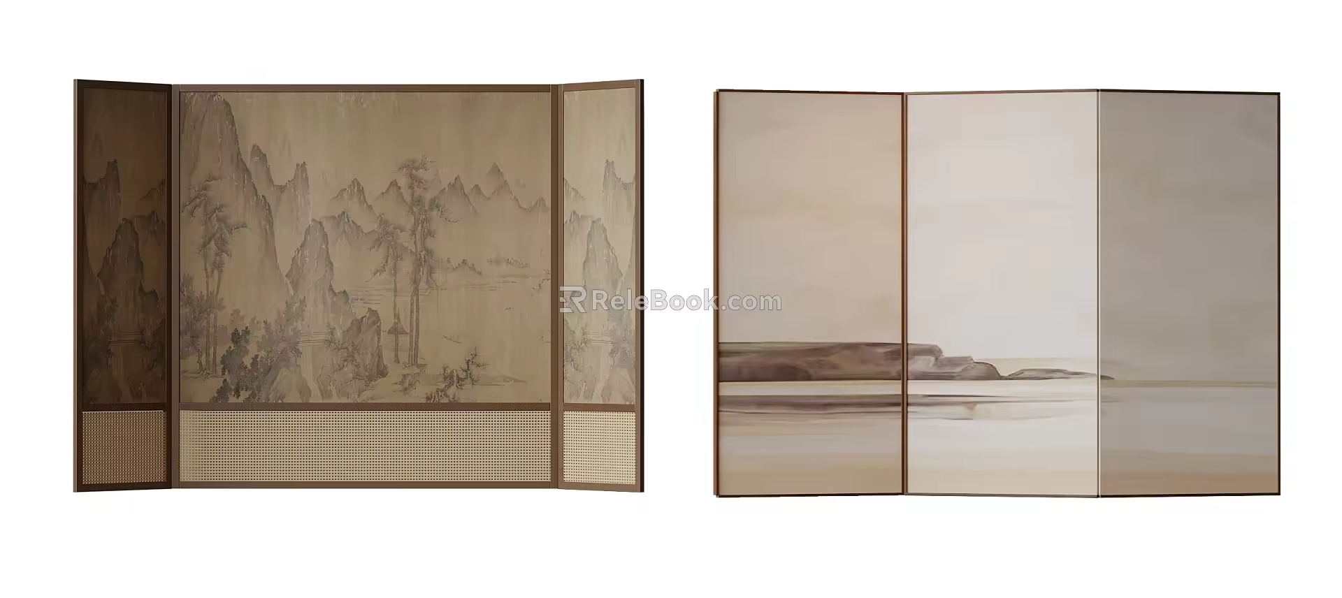 New Chinese Style Screen Partition Folding Screen Decorative Painting Wallpaper Silent Wind Screen Rattan Screen 3d model