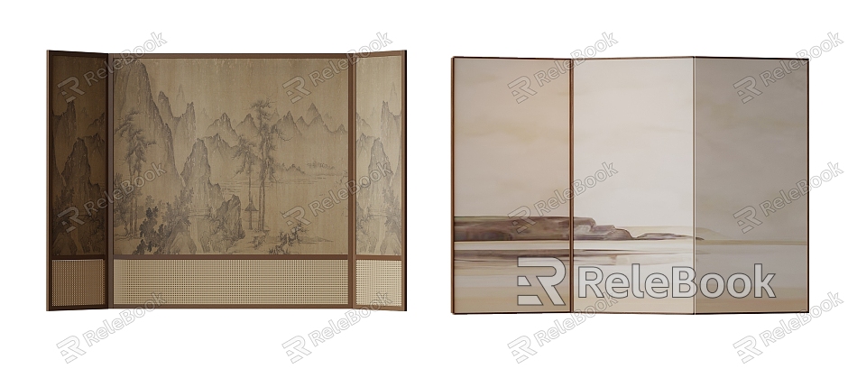 New Chinese Style Screen Partition Folding Screen Decorative Painting Wallpaper Silent Wind Screen Rattan Screen model