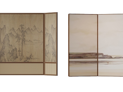 New Chinese Style Screen Partition Folding Screen Decorative Painting Wallpaper Silent Wind Screen Rattan Screen model