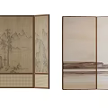 New Chinese Style Screen Partition Folding Screen Decorative Painting Wallpaper Silent Wind Screen Rattan Screen 3d model