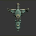 Futuristic Teal Spaceship 3D Model With Gold Accents And Mechanical Design