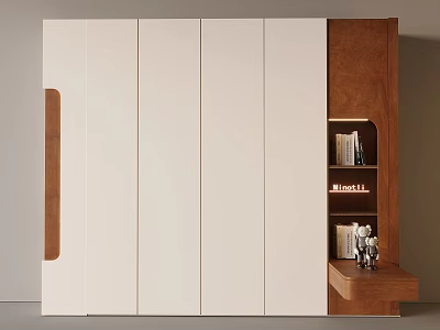 Middle Ancient Cream Solid Wood Wardrobe Desk Integrated Cabinet Storage Wardrobe 3d model