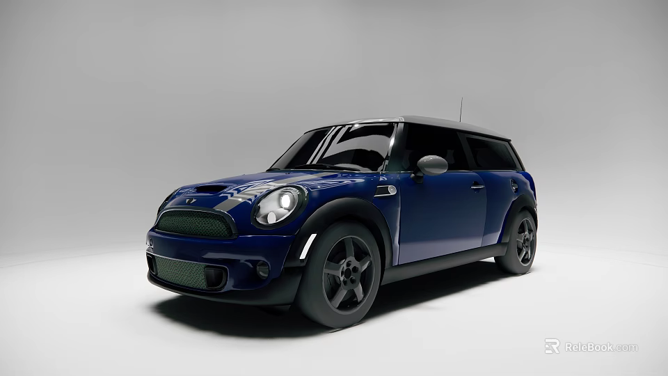 Blue MINI Car with Sporty Front Grille and Black Wheels Modern Compact Design 3d model 