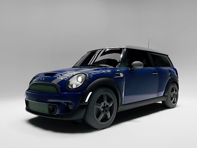 Blue MINI Car with Sporty Front Grille and Black Wheels Modern Compact Design 3d model